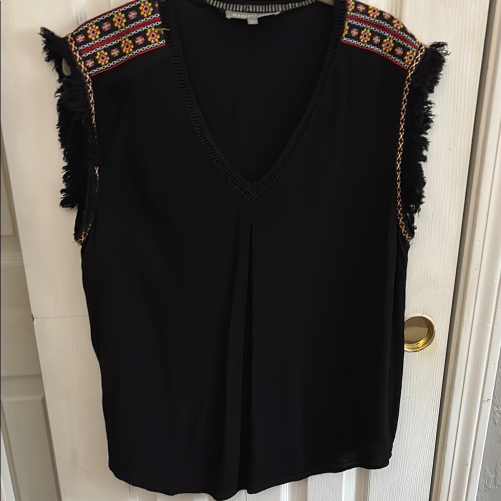 Embroidered Black Sleeveless Top